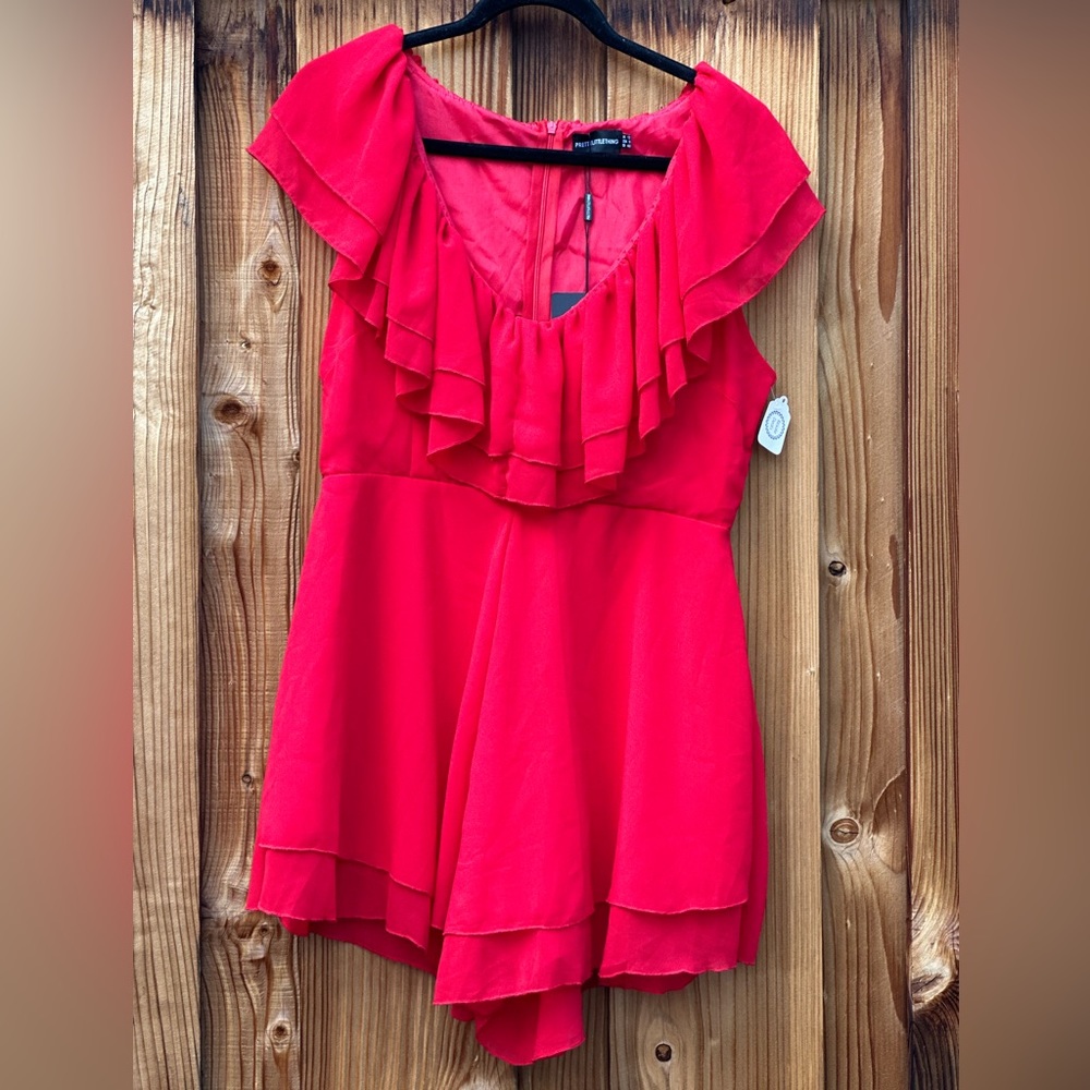 NWT Pretty‎ Little Thing Red Chiffon Playsuit Romper
